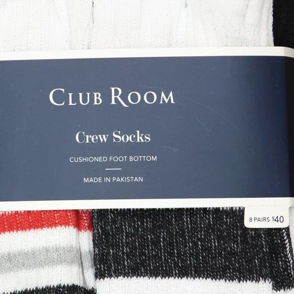 NWT Club Room Men's 8 Pack Pairs Athletic Sporty Crew Socks 10-13 Black Multi - Picture 4 of 5